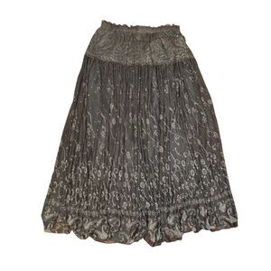 Whimsigoth Sparkle Floral Maxi Skirt Black Grey XS